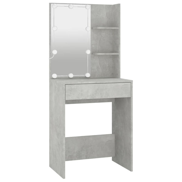 Betongrauer LED-Schminktisch mit Schrank Volter (Holz)