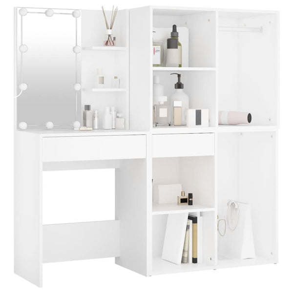 Weißer LED-Schminktisch mit zwei Schränken Radulei (Holz)