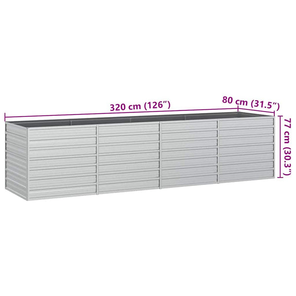 Erhöhtes silbernes Blumenbeet Petrini 320x80x77cm (verzinkter Stahl)