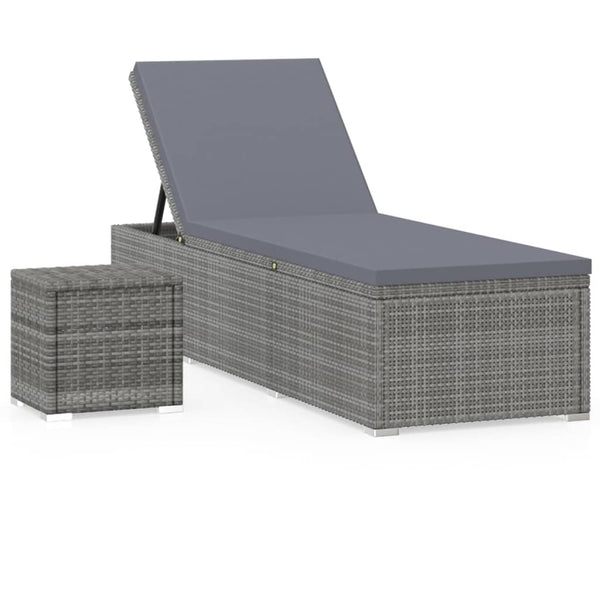 Grauer Sonnenliege mit Auflage und Beistelltisch Zoran (Polyrattan)