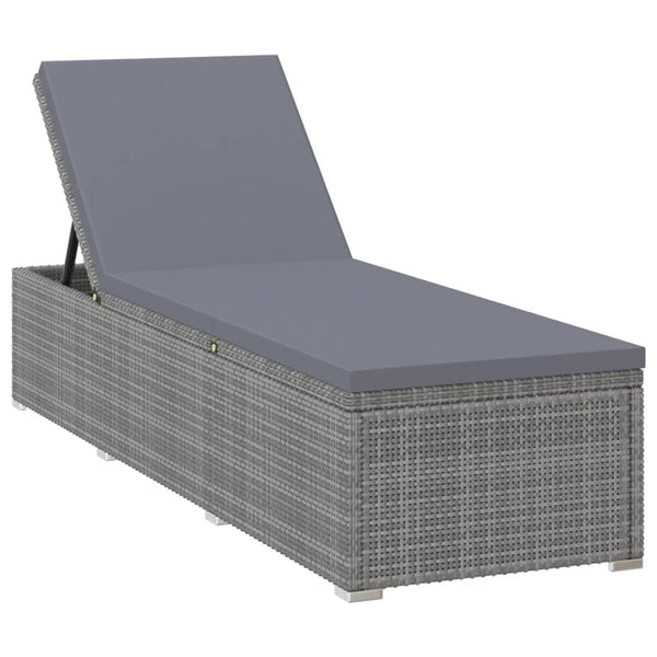 Grauer Sonnenliege mit Auflage und Beistelltisch Zoran (Polyrattan)