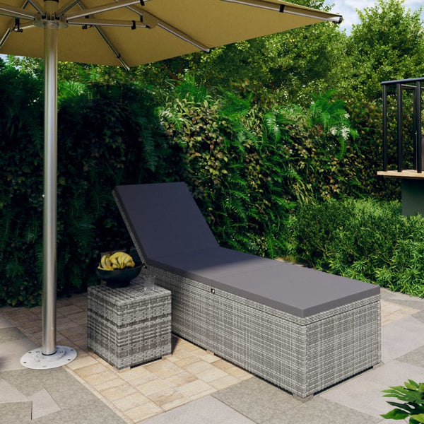 Grauer Sonnenliege mit Auflage und Beistelltisch Zoran (Polyrattan)