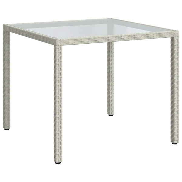 Weißer Gartentisch Teoharie 90x90x75cm (Gehärtetes Glas und Polyrattan)