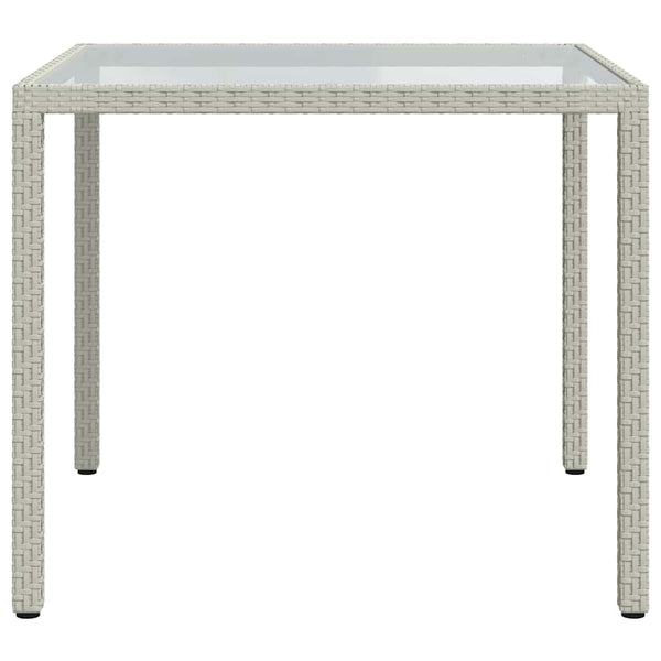 Weißer Gartentisch Teoharie 90x90x75cm (Gehärtetes Glas und Polyrattan)