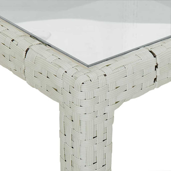 Weißer Gartentisch Teoharie 90x90x75cm (Gehärtetes Glas und Polyrattan)