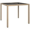 Beiger Gartentisch Teoharie 90x90x75cm (gehärtetes Glas und Polyrattan)