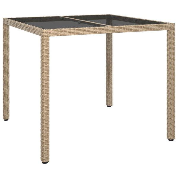 Beiger Gartentisch Teoharie 90x90x75cm (gehärtetes Glas und Polyrattan)