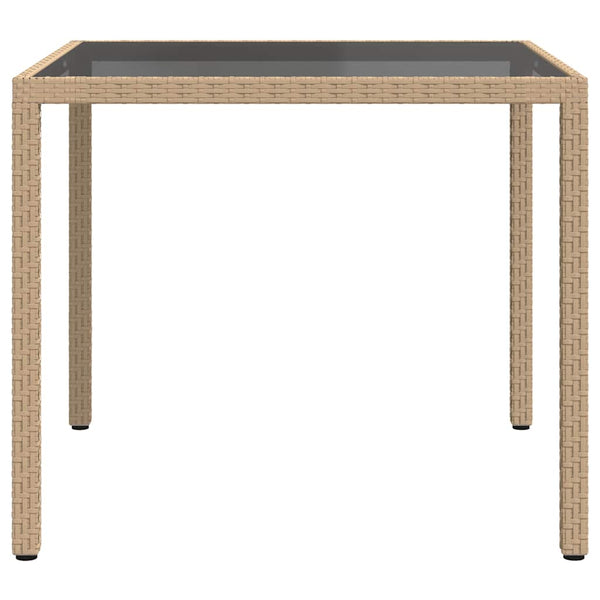 Beiger Gartentisch Teoharie 90x90x75cm (gehärtetes Glas und Polyrattan)