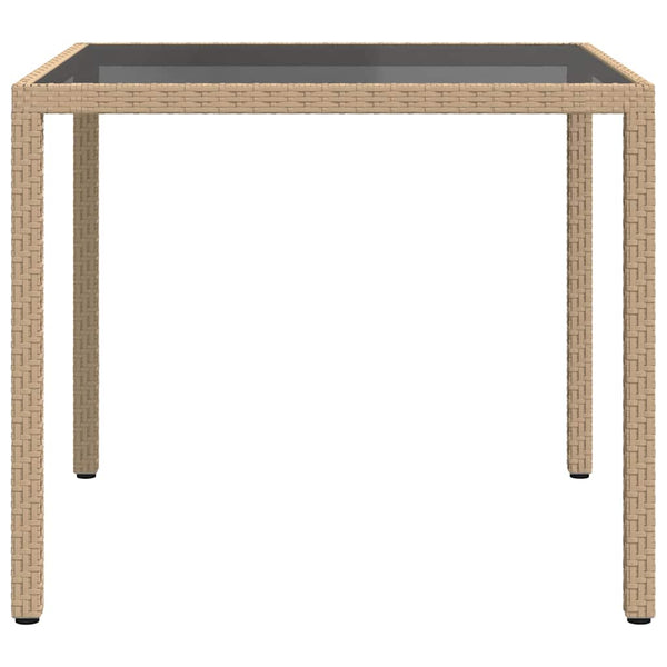 Beiger Gartentisch Teoharie 90x90x75cm (gehärtetes Glas und Polyrattan)