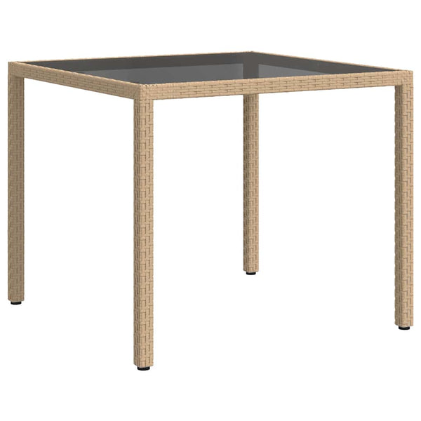 Beiger Gartentisch Teoharie 90x90x75cm (gehärtetes Glas und Polyrattan)