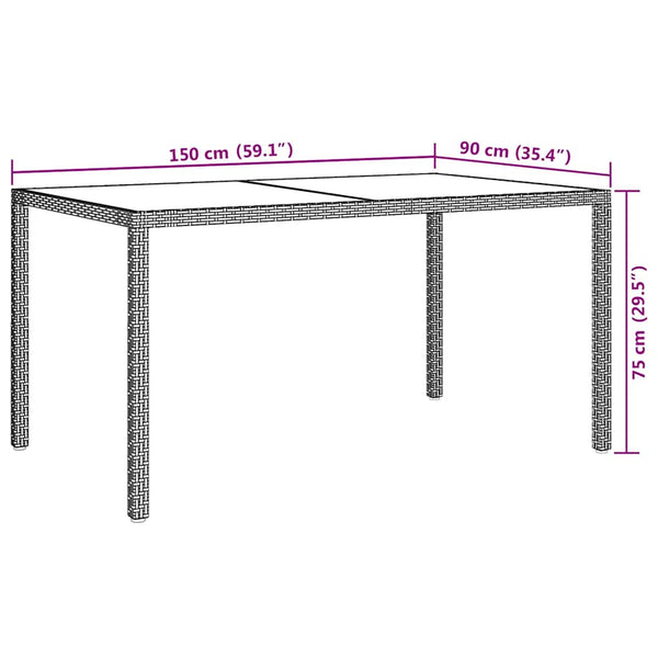 Brauner Gartentisch Teoharie 150x90x75cm (Gehärtetes Glas und Polyrattan)