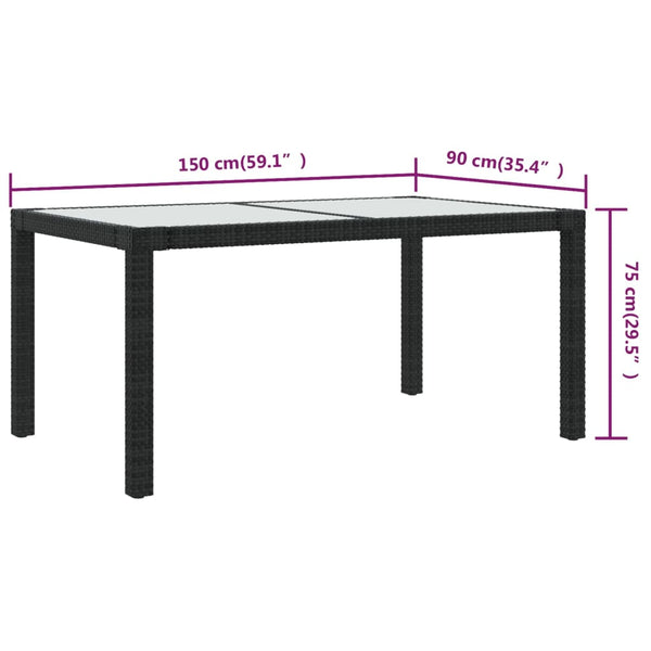 Musta puutarhapöytä Teoharie 150x90x75cm (karkaistu lasi ja polyrottinki)