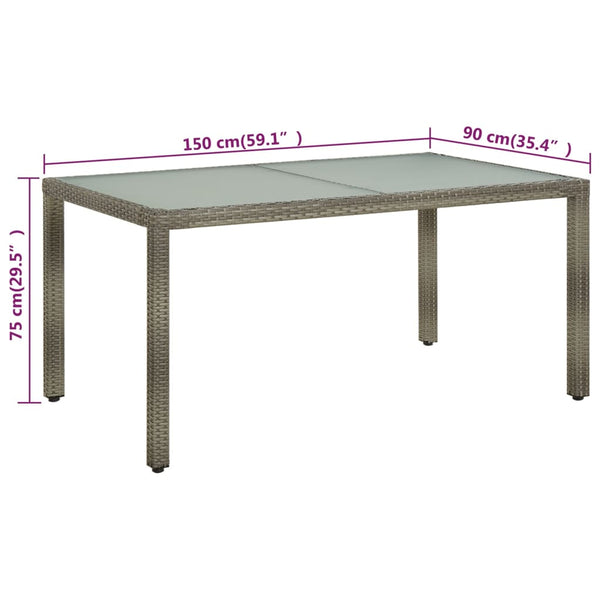 Gartentisch Teoharie grau 150x90x75cm (Gehärtetes Glas und Polyrattan)
