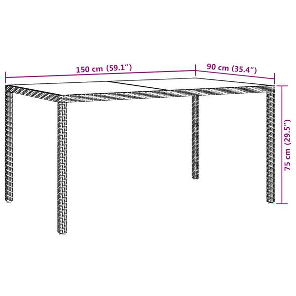 Gartentisch Teoharie grau 150x90x75cm (Gehärtetes Glas und Polyrattan)