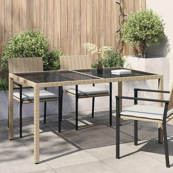 Beiger Gartentisch Teoharie 150x90x75cm (Gehärtetes Glas und Polyrattan)