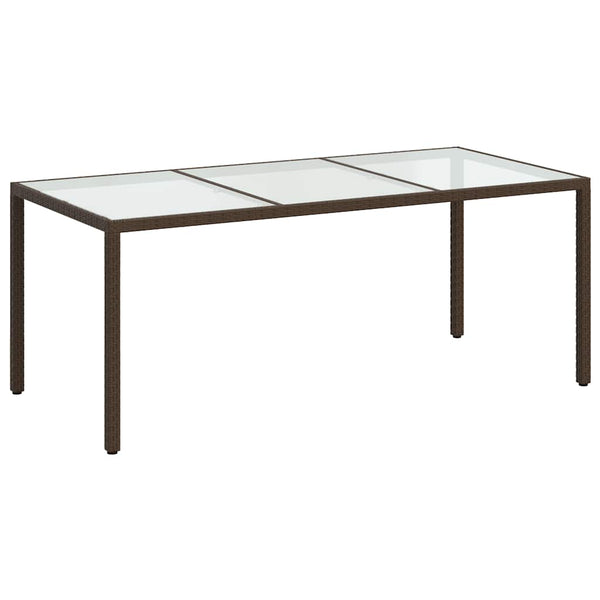 Ruskea puutarhapöytä Memur 190x90x75cm (karkaistu lasi ja polyrottinki)