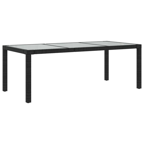 Gartentisch Memur schwarz 190x90x75cm (gehärtetes Glas und Polyrattan)