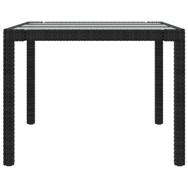 Gartentisch Memur schwarz 190x90x75cm (gehärtetes Glas und Polyrattan)