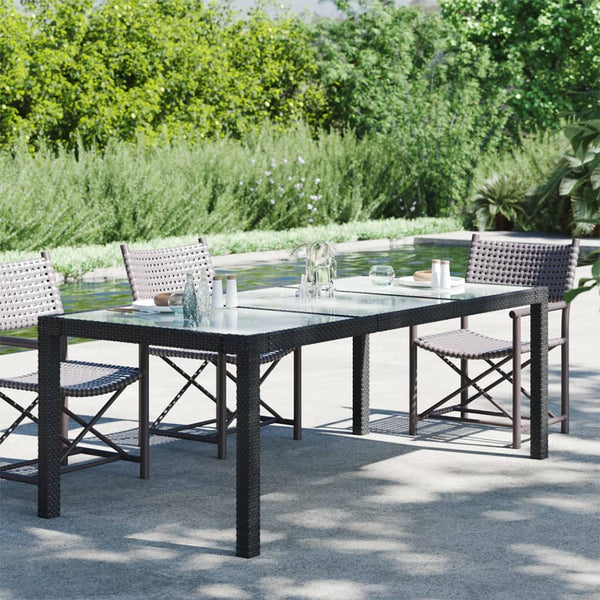 Gartentisch Memur schwarz 190x90x75cm (gehärtetes Glas und Polyrattan)
