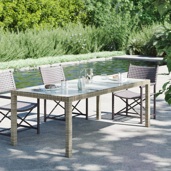 Grauer Gartentisch Memur 190x90x75cm (gehärtetes Glas/Polyrattan)