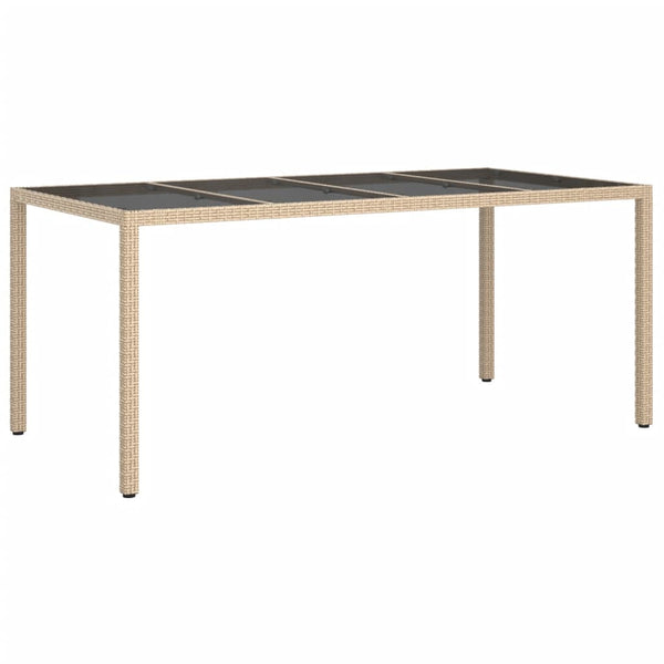 Beige puutarhapöytä Memur 190x90x75cm (karkaistu lasi ja polyrottinki)