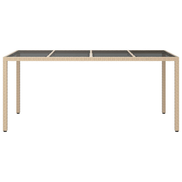 Beige puutarhapöytä Memur 190x90x75cm (karkaistu lasi ja polyrottinki)