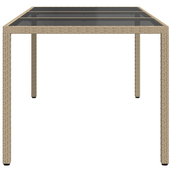 Beige puutarhapöytä Memur 190x90x75cm (karkaistu lasi ja polyrottinki)