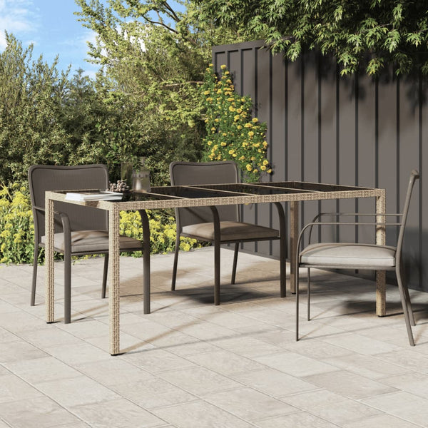 Beige puutarhapöytä Memur 190x90x75cm (karkaistu lasi ja polyrottinki)
