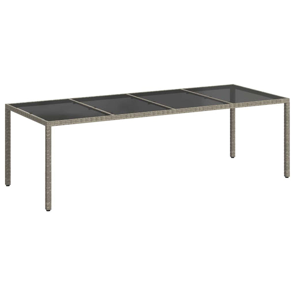 Harmaa puutarhapöytä Iboica 250x100x75cm (karkaistu lasi ja polyrottinki)