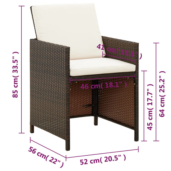 Braune Outdoor-Esszimmerstühle mit Kissen Rizeanu (4 Stk. Polyrattan)