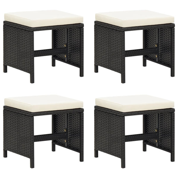 Schwarze Outdoor-Hocker Torri (4 Stück mit Sitzkissen Polyrattan)