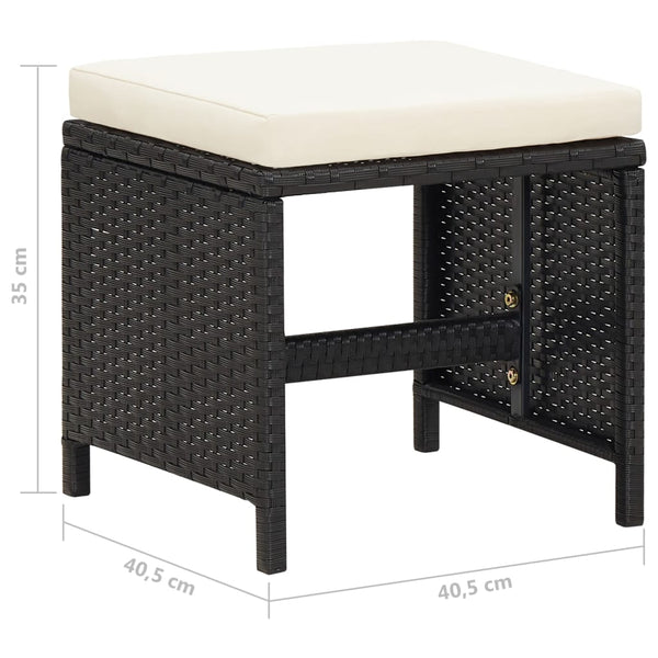 Schwarze Outdoor-Hocker Torri (4 Stück mit Sitzkissen Polyrattan)