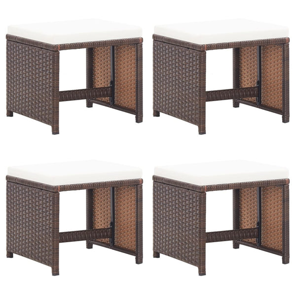 Braune Außenhocker Caenar (4 Stück mit Sitzkissen Polyrattan)