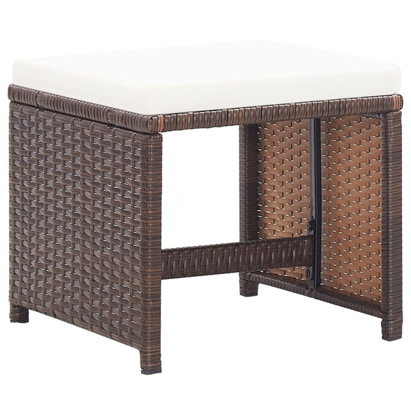 Braune Außenhocker Caenar (4 Stück mit Sitzkissen Polyrattan)