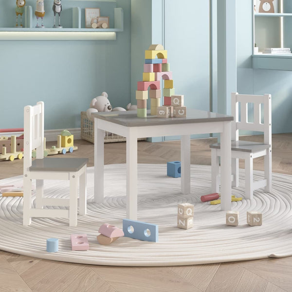 Weiß-graues Kinder Tisch- und Stuhlset Jessica (3-teilig, MDF)