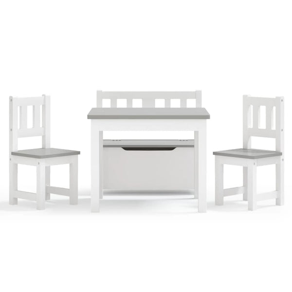 Weißes und graues Kinder Tisch- und Stuhlset Jessica (4-teilig, MDF)