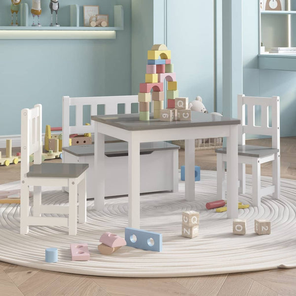 Weißes und graues Kinder Tisch- und Stuhlset Jessica (4-teilig, MDF)