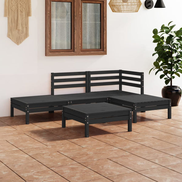 Schwarzes Gartensofa-Set Ripanu (5-teilig, Kiefer)