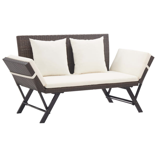 Braune Gartenbank mit Kissen Bera 176cm (Polyrattan)