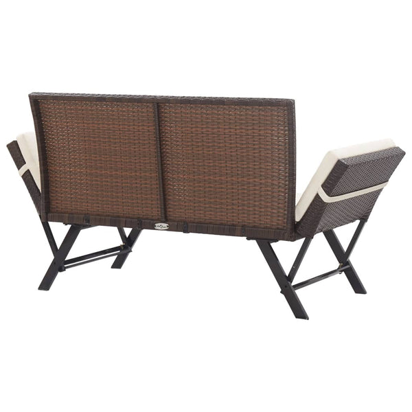 Braune Gartenbank mit Kissen Bera 176cm (Polyrattan)