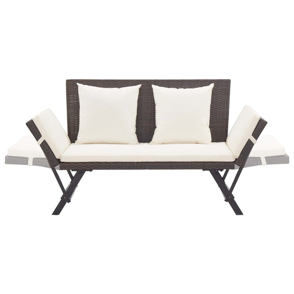 Braune Gartenbank mit Kissen Bera 176cm (Polyrattan)
