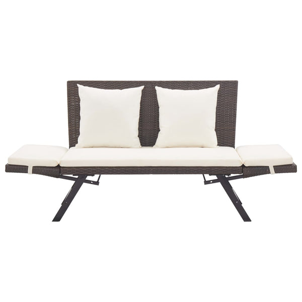 Braune Gartenbank mit Kissen Bera 176cm (Polyrattan)