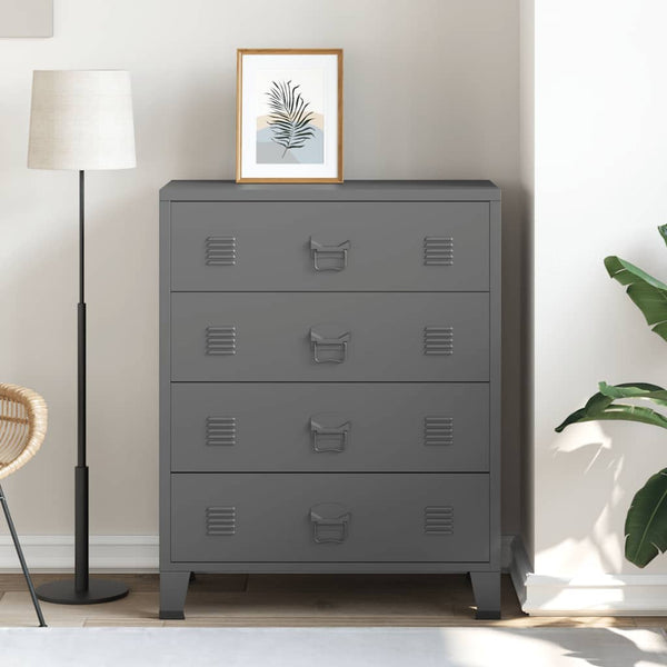 Anthrazitfarbene Industriekommode Oriana 78x40x93cm (Metall)