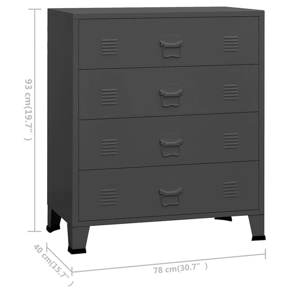 Anthrazitfarbene Industriekommode Oriana 78x40x93cm (Metall)