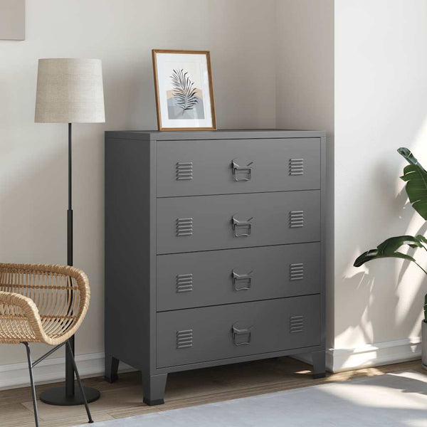 Anthrazitfarbene Industriekommode Oriana 78x40x93cm (Metall)