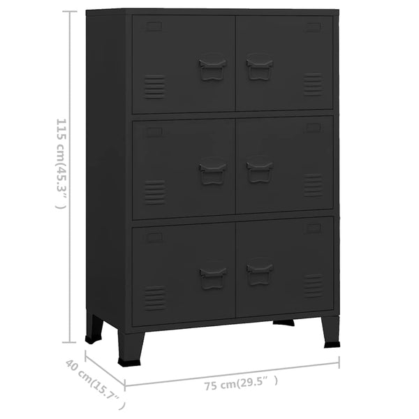 Schwarze industrielle Aufbewahrungstruhe Ioska 75x40x115cm (Metall)