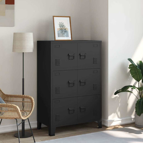 Schwarze industrielle Aufbewahrungstruhe Ioska 75x40x115cm (Metall)