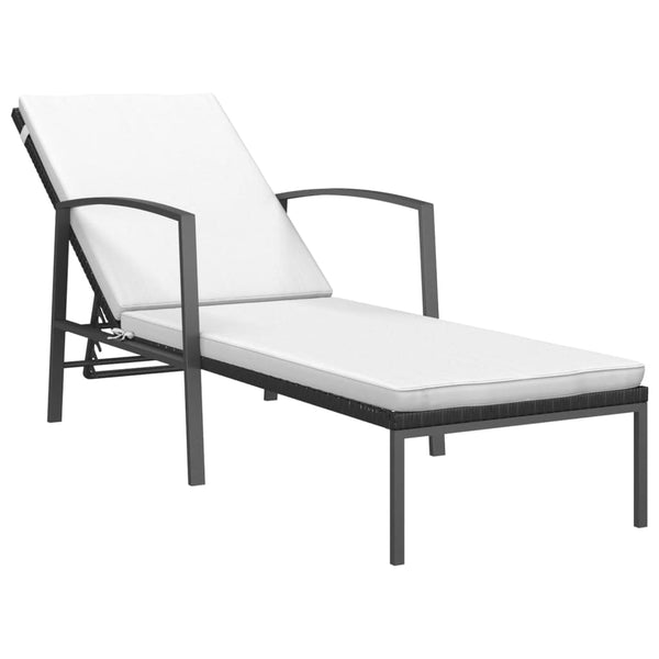 Schwarze Sonnenliege mit Kissen Jafar (Polyrattan)