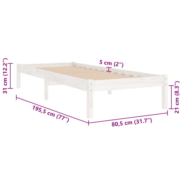 Weißes Bettgestell Tomiris 75x190cm (Holz, Small Single)