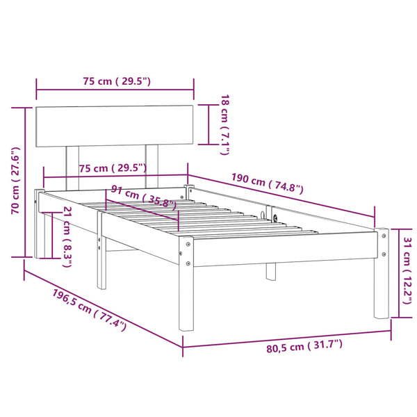 Schwarzes Bettgestell Lexie 75x190cm (Holz small single)